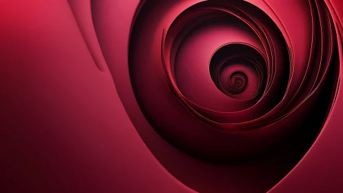 Crimson spiral petals curl inward, sketching a velvet vortex