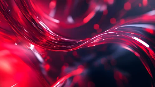 Abstract flowing red glass waves with glowing highlights, digital art.