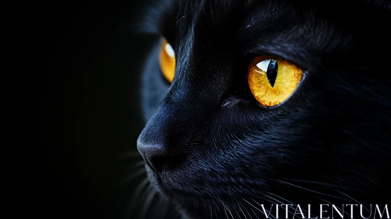 Black Feline with Luminescent Amber Irises and Slit Pupils.
