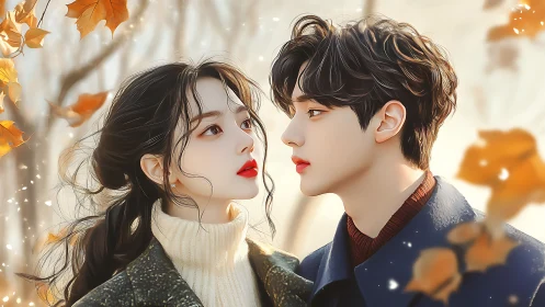 East Asian illustrated portraiture: autumn chromatic harmony study.