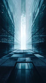 Towering Glass Canyon Pierces Luminous Sky Above.