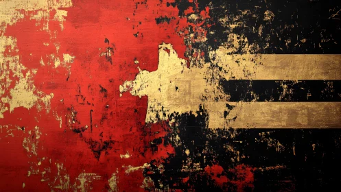 Grunge Abstract Flag Art with Gold, Black, and Red Texture.