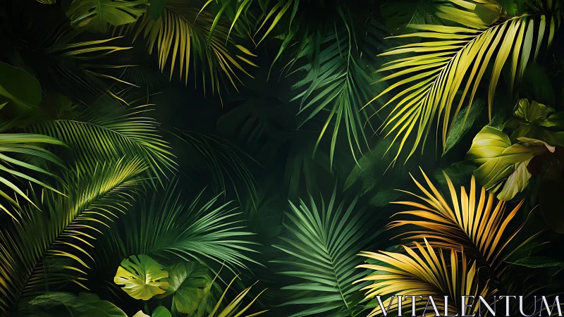 Lush tropical palm leaves cast a calm jungle embrace