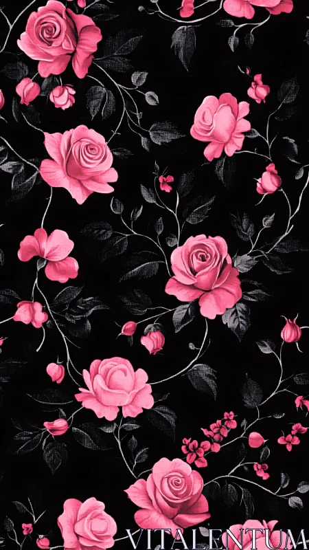 Pink Roses on Black: Classical Floral Symmetry.