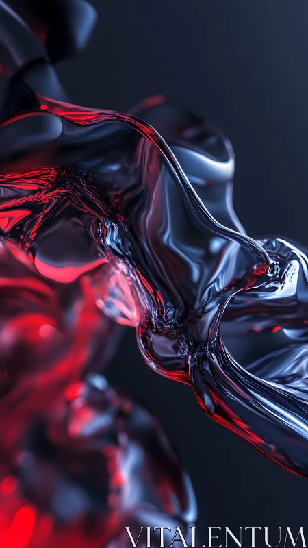 Fluid chrome abstraction with red light reflections.