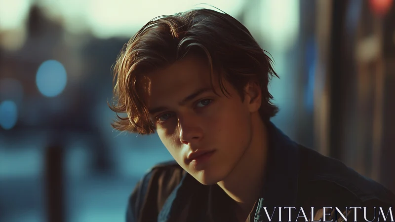 Shallow-depth dusk portrait with cinematic color grading.