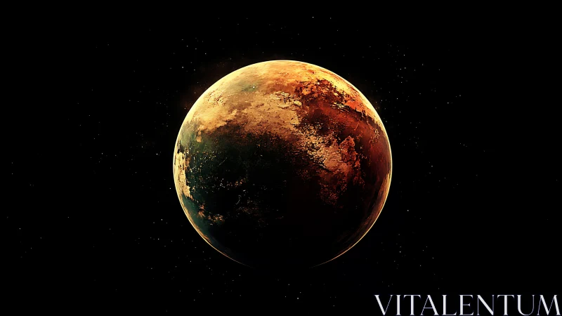 Burnished alien planet glows against deep black space