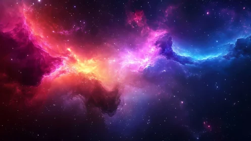 Radiant cosmic nebula arcs across luminous starfield.