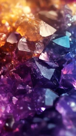 Macro study of multicolored crystalline facets under mixed lighting