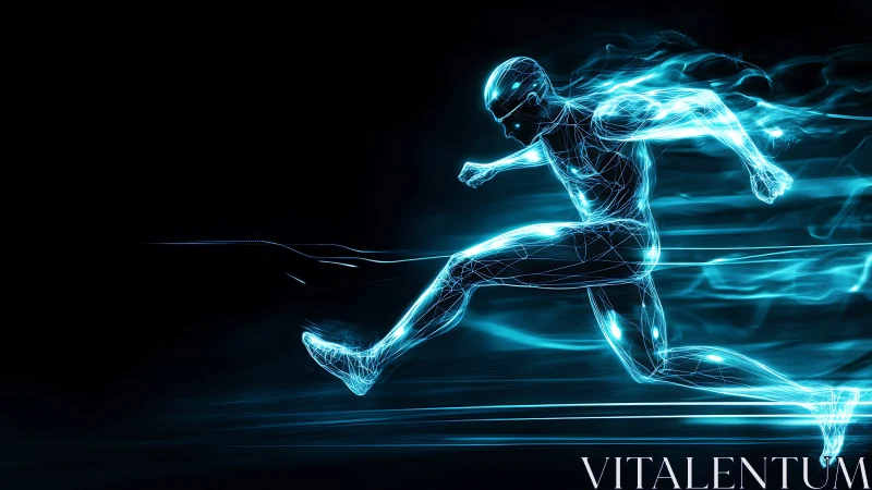 Electric runner in motion streaking through digital night.