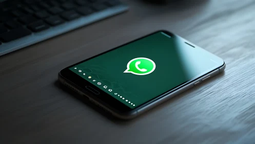 WhatsApp Mobile Interface: Green Messaging App Display on Smartphone.