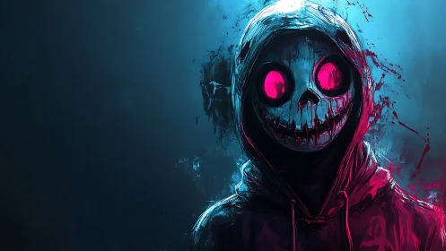 Chromatic glitch reaper in hooded neon spectral interface.