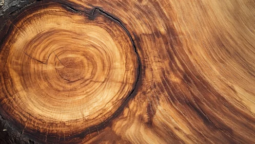 Close-up of Tree Trunk Rings in Natural Rustic Wood Texture.