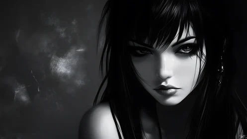 Moody monochrome portrait captures a dark, enigmatic gaze