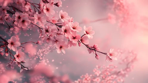 Volumetric Cherry Blossom Composition with Soft Focus Depth Field.