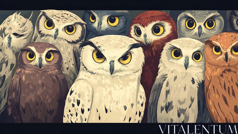 Group of Colorful Cartoon Owls in Modern Digital Illustration.