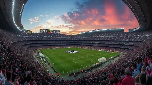 Sunset stadium crowd gathered for a thrilling soccer night.