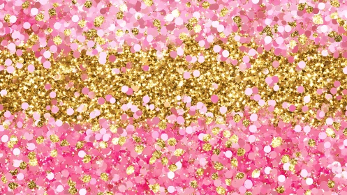 Gold glitter band cuts dense layered pink confetti field