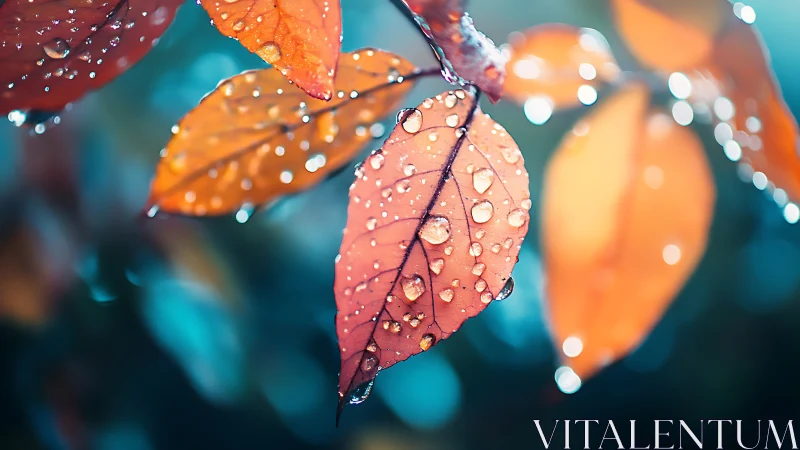 Macro study of wet autumn leaves with shallow depth-of-field bokeh
