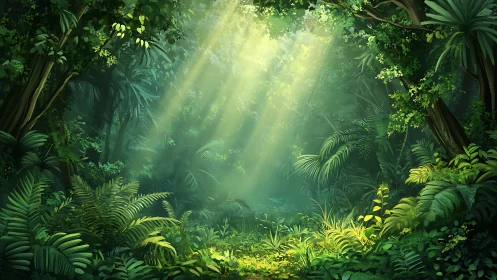 Enchanted Forest Where Sunlight Dances Through Ancient Trees