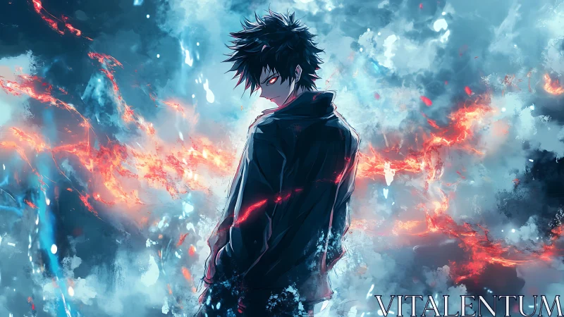 Volatile pyrokinetic silhouette amid turbulent chromatic plasma.