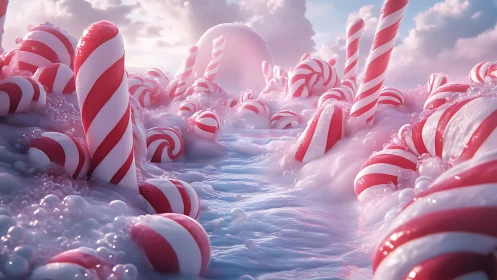 Candy Cane Paradise. Whimsical Landscape.