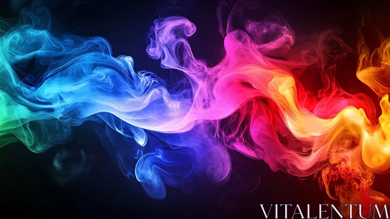 Neon smoke streams merge across deep black background.