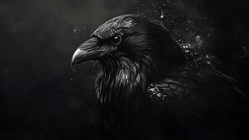 Midnight raven sharpens its gaze in splintered starlight