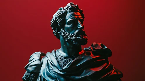 Classical male bust rendered in glossy teal with red light