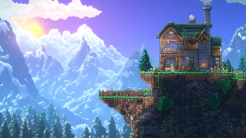 Pixel Manor Floating Above Alpine Realm