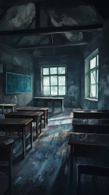 Dusty daylight rewrites memories in an abandoned classroom