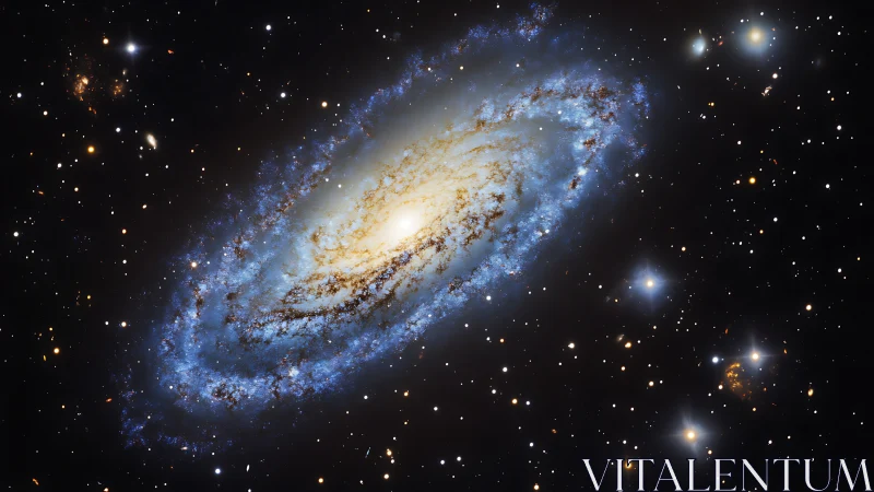 Spiral galaxy adrift in velvet space, haloed with blue fire.