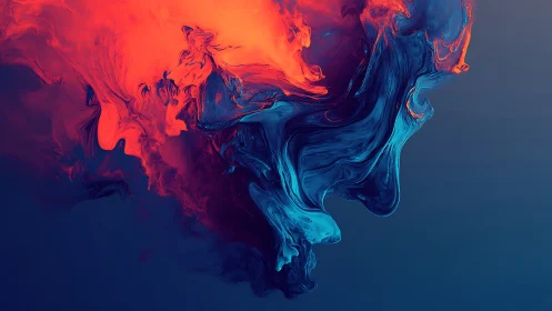 Abstract fluid forms in red and blue digital composition.