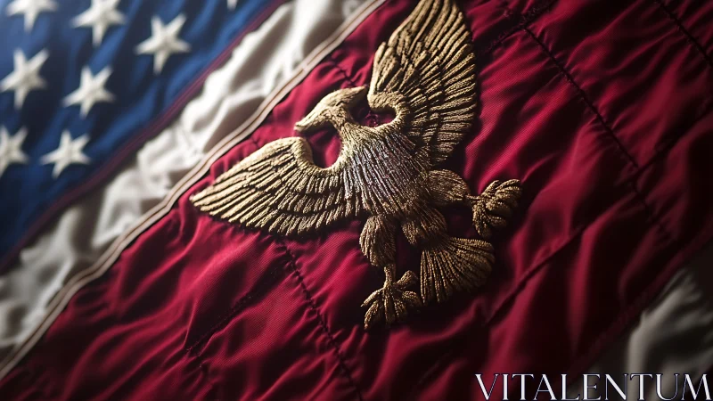 Stitched golden eagle soars proudly across rippling stripes