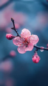 Pink Blossom Blossoms with Water Droplets.