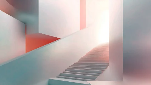 Geometric staircase with soft light gradients and color blocking.