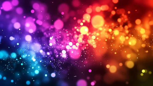Vibrant Abstract Bokeh Lights in a Rainbow Gradient Style.