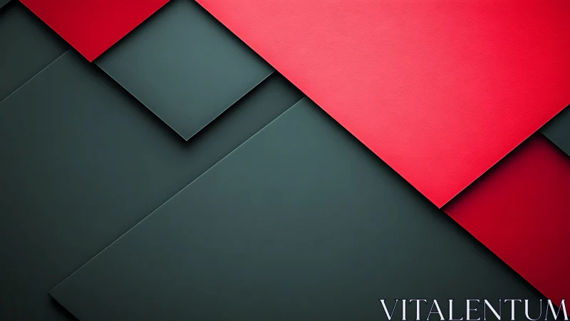 Scarlet panels slicing through midnight slate geometry.