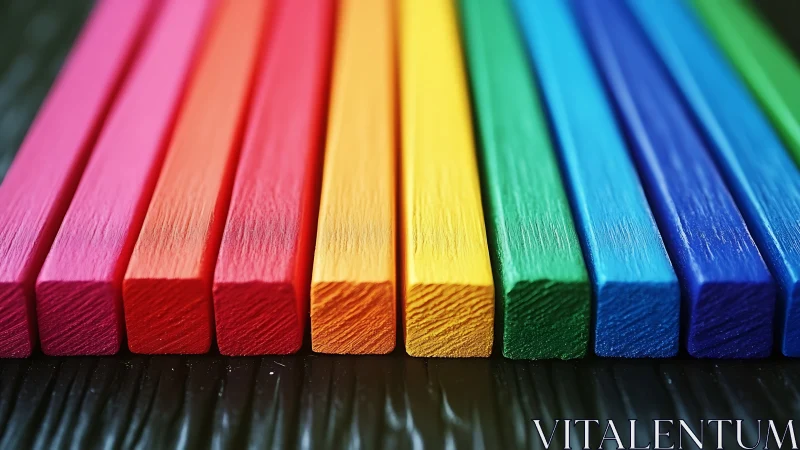 Colorful square pastel sticks form tight horizontal rainbow row
