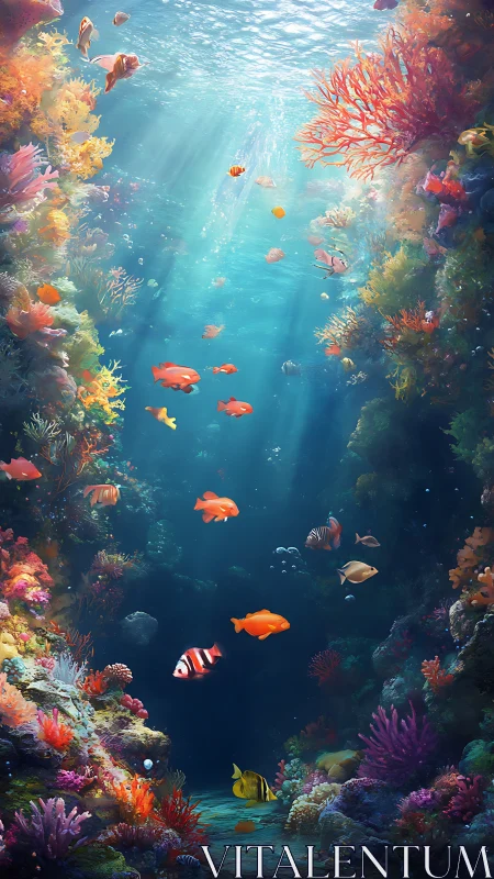 Glowing coral reef haven with playful, colorful tropical fish.
