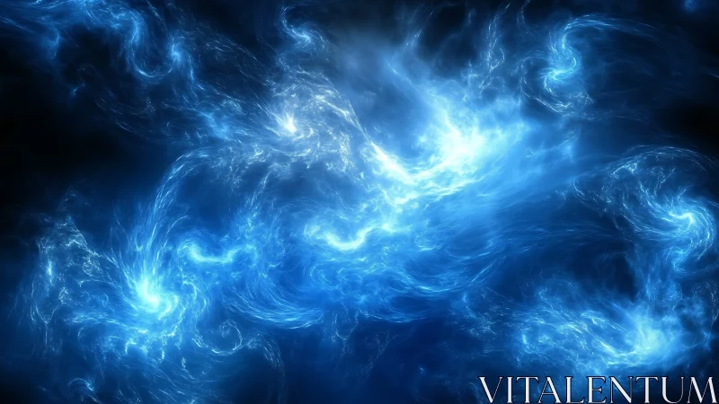 Blue plasma formations extend across a dark digital field