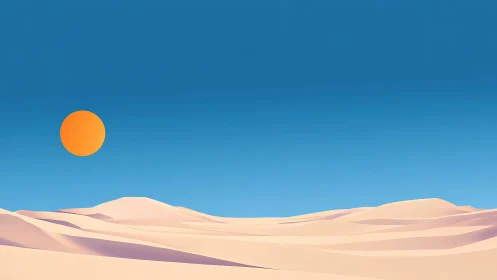Minimalist desert horizon renders stylized sun and dunes