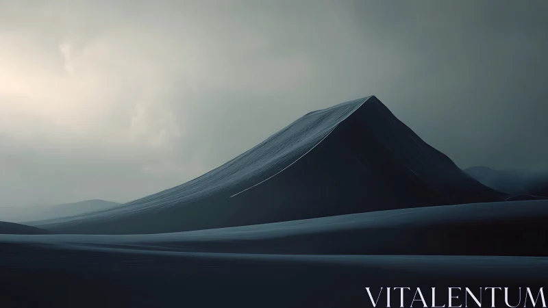 Silent midnight dunes rising under a pale, misty sky.