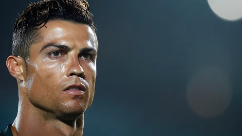 Floodlights carve a determined athlete from stadium night air