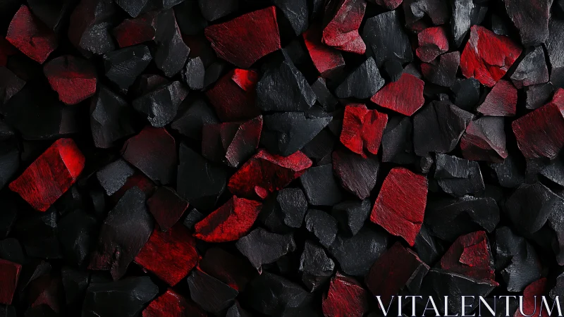Red stained black stones form dense textured surface