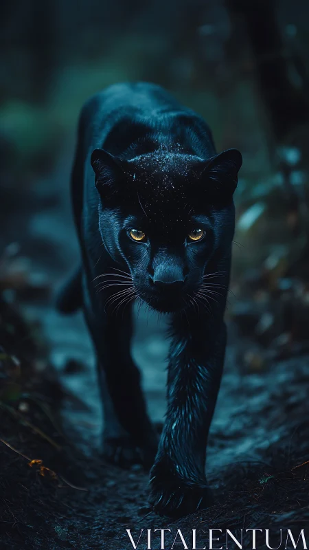 Striking Black Panther Eyes Gleam with Golden Light