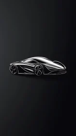 Sleek chrome sports car sketch glides across deep black