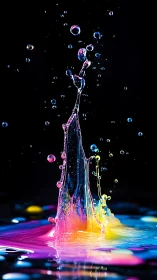 Neon liquid splash sculpture freezes vibrant color motion.