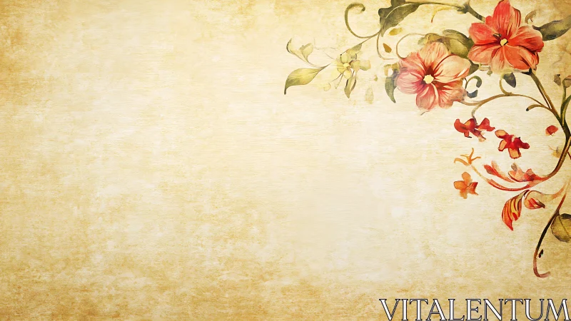 Vintage parchment backdrop with watercolor floral corner detail.