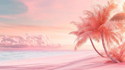 Tropical Coastline with Coconut Palms at Sunset.